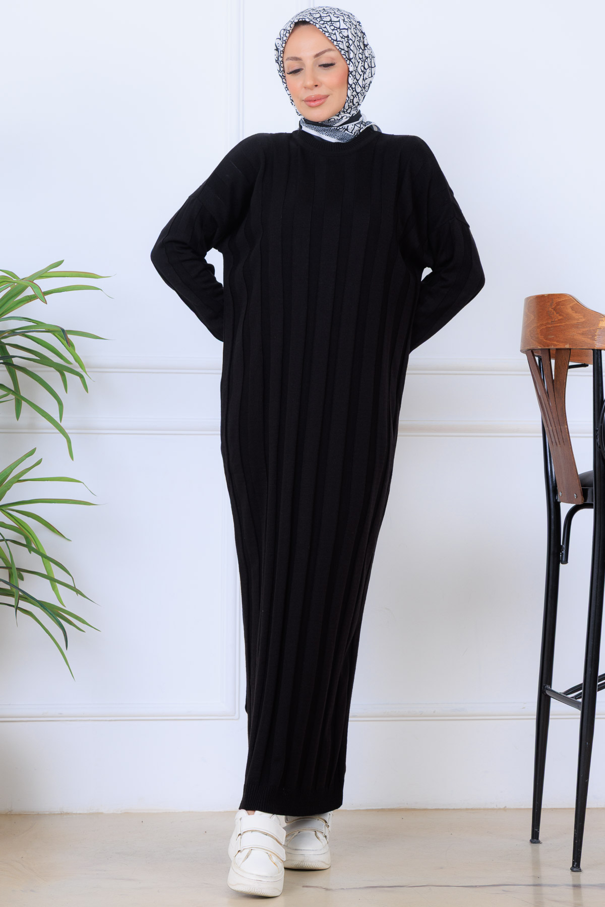 Self-striped Knit Dress