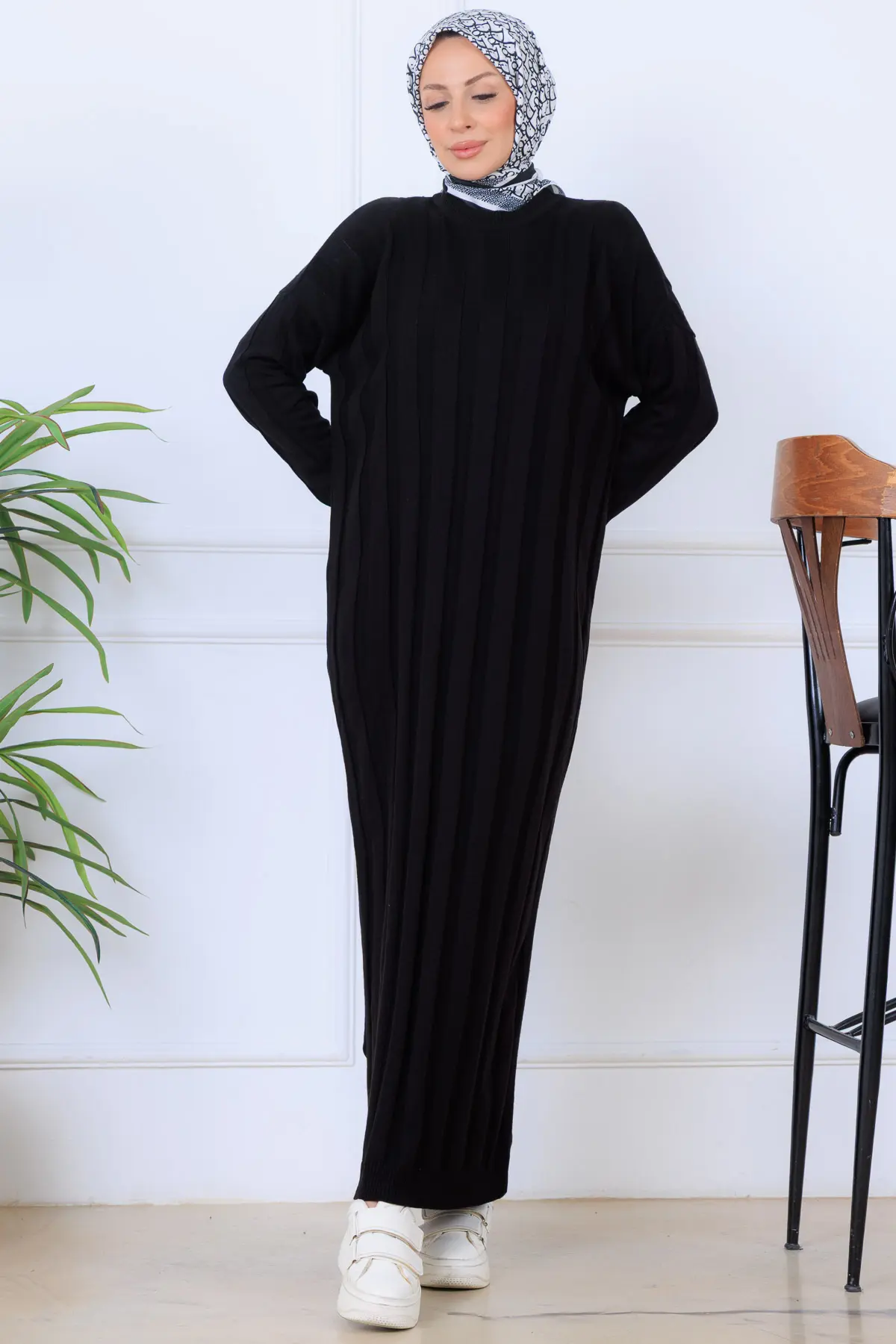 Self-striped Knit Dress