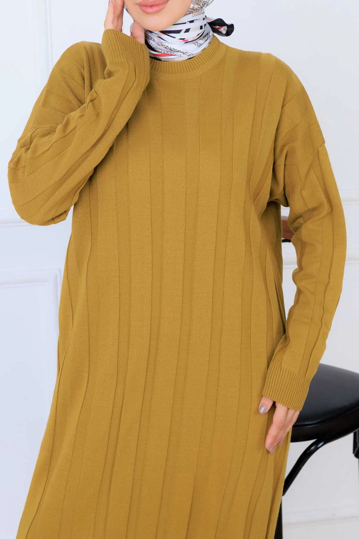 Self-striped Knit Dress-detail