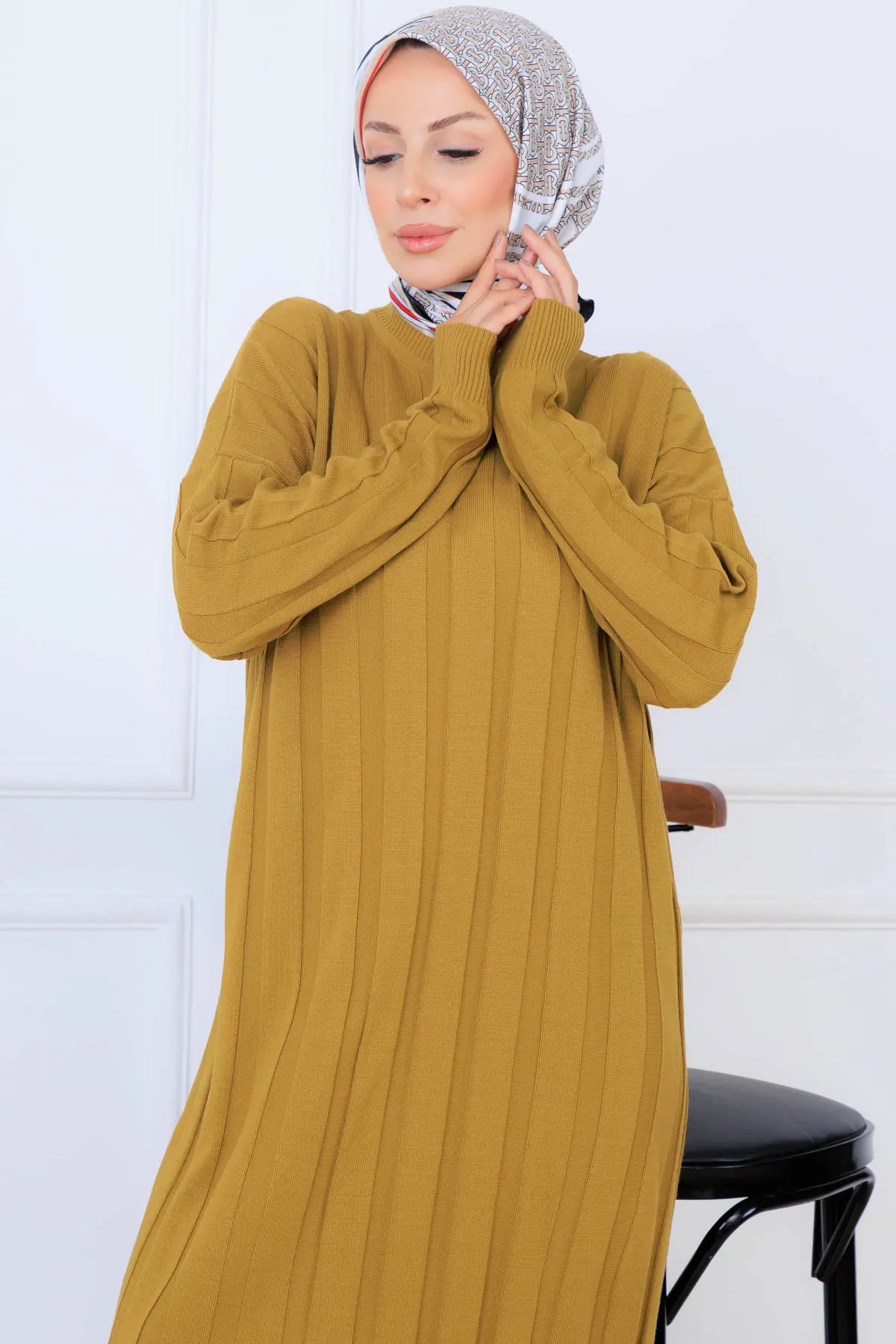 Self-striped Knit Dress-detail