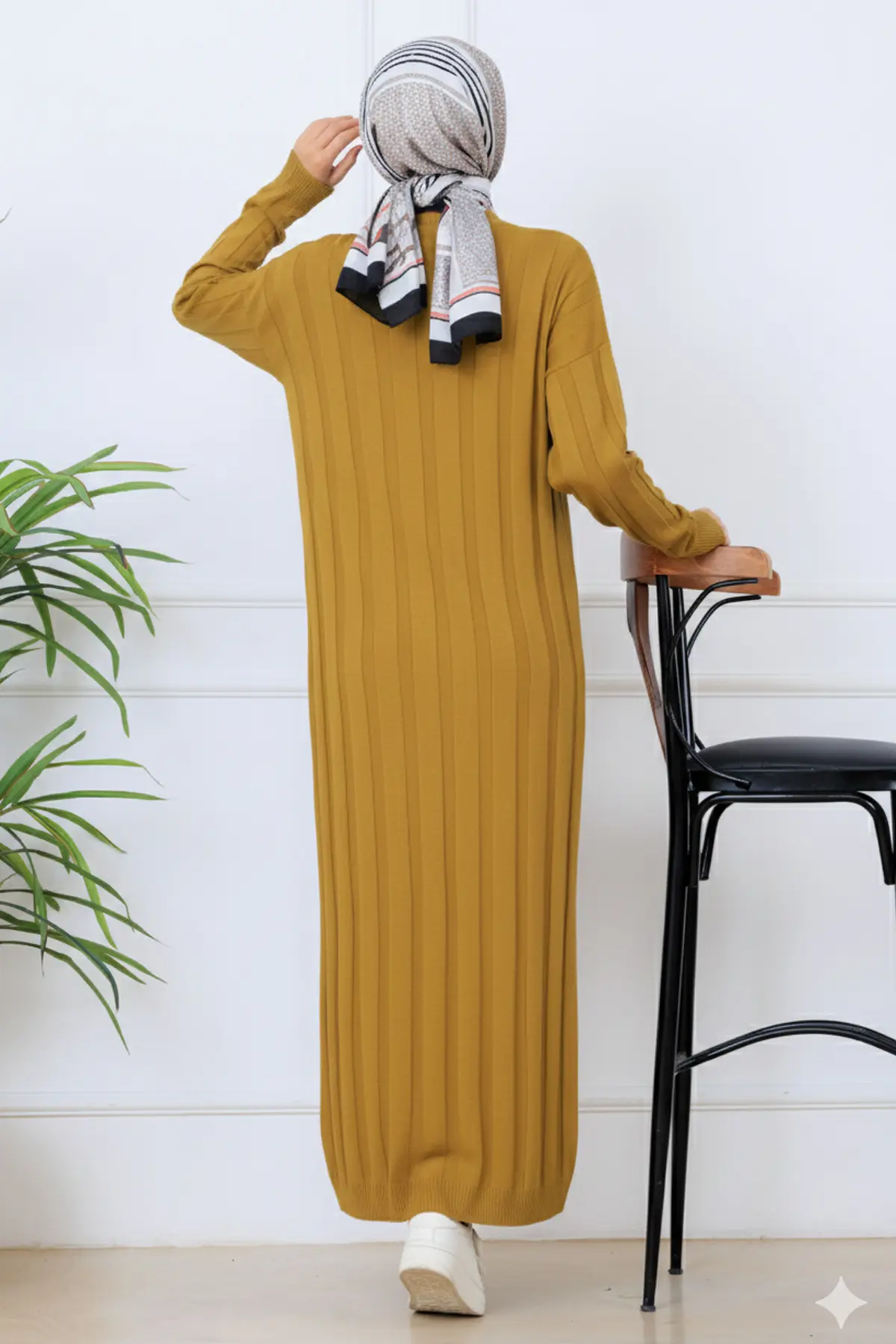 Self-striped Knit Dress-detail