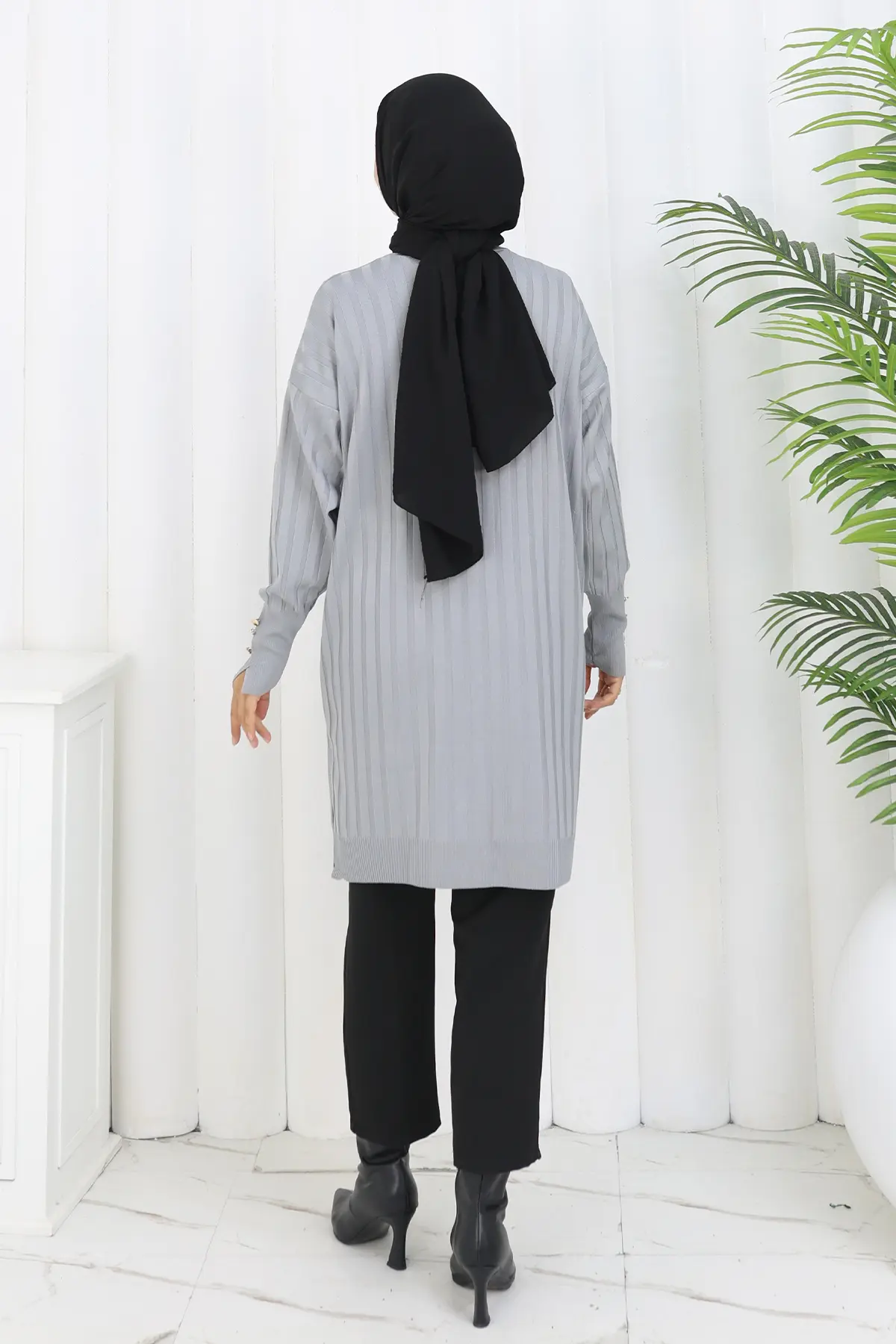 Self-striped Long Mercerized Cardiganc-detail