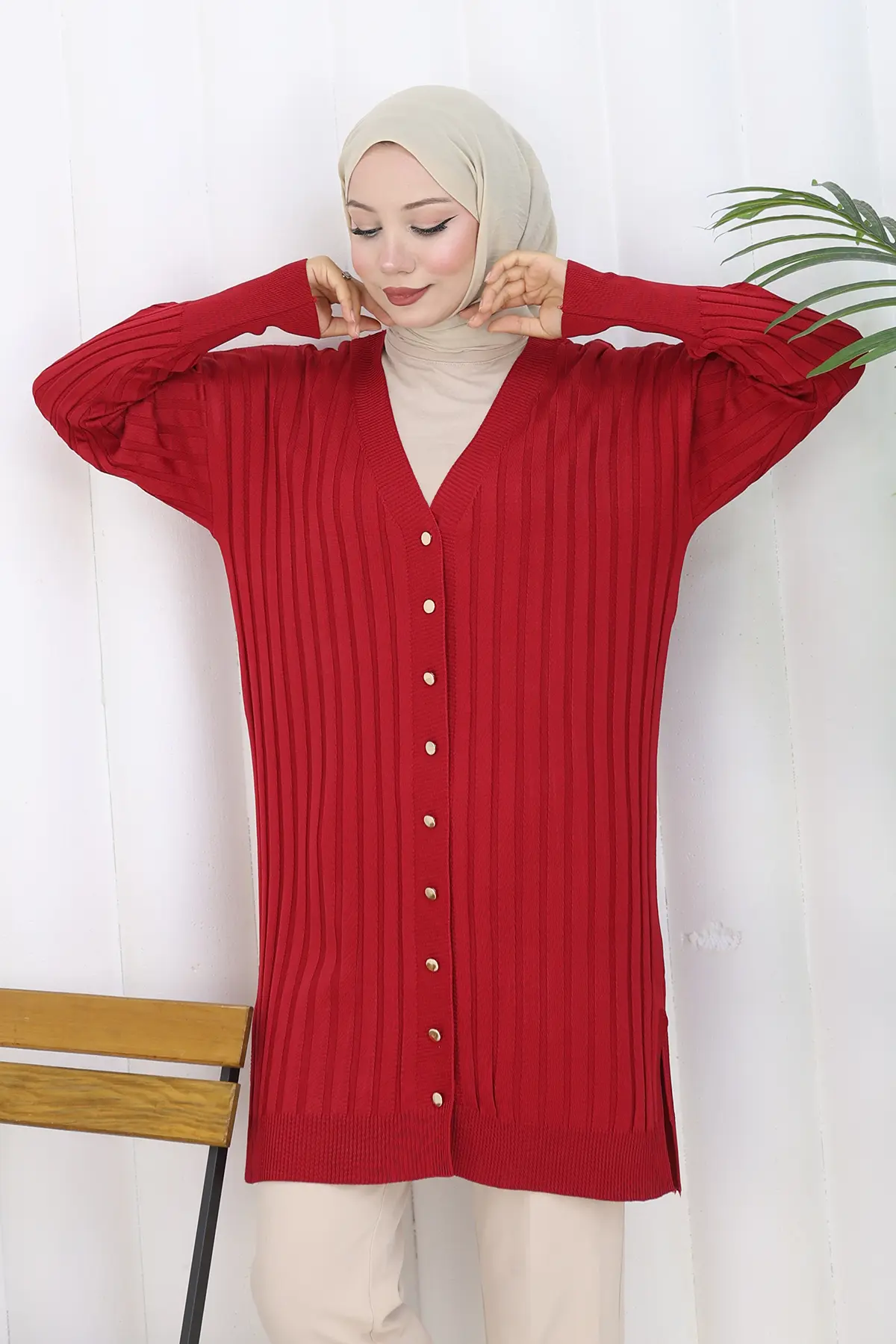 Self-striped Long Mercerized Cardiganc-detail