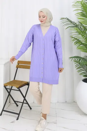 Self-striped Long Mercerized Cardiganc