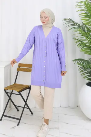 Self-striped Long Mercerized Cardiganc