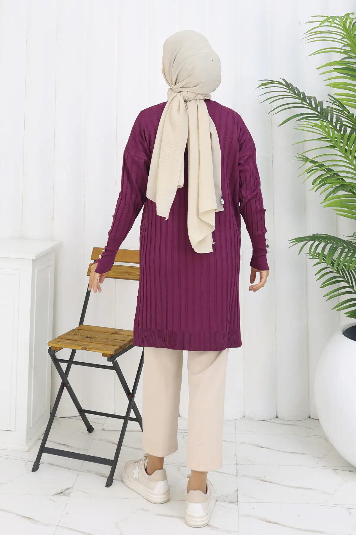 Self-striped Long Mercerized Cardiganc-detail