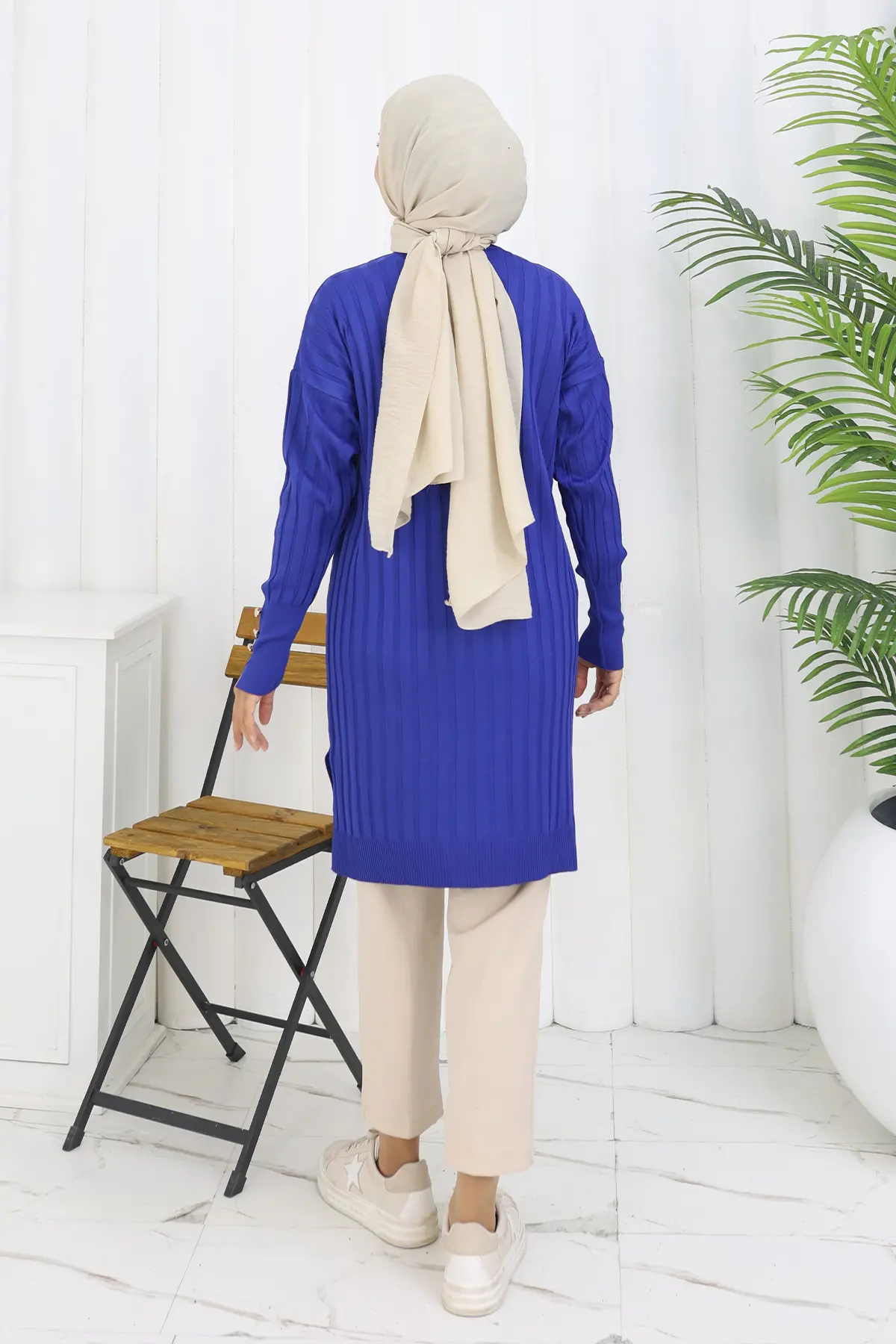 Self-striped Long Mercerized Cardiganc-detail