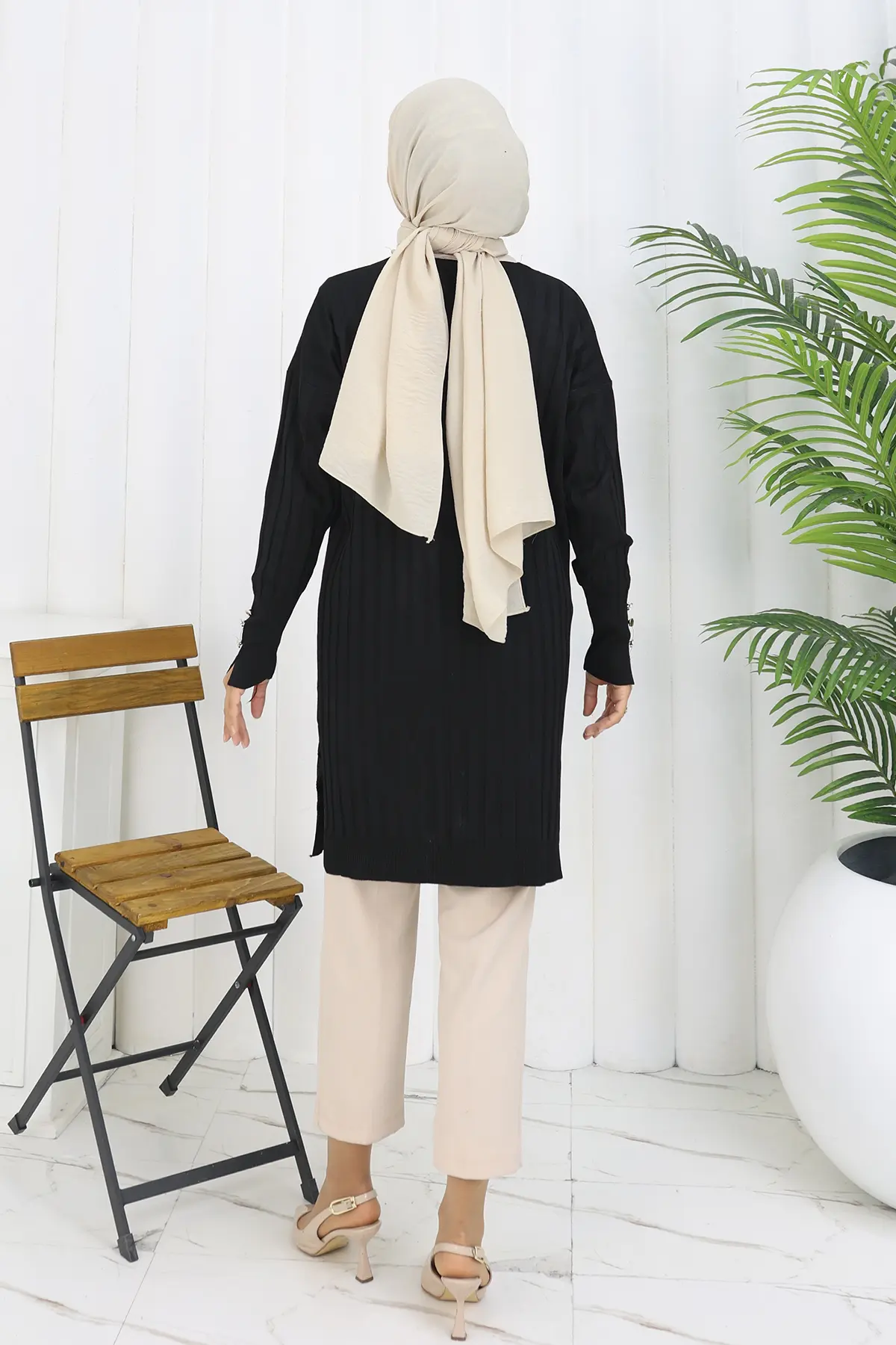 Self-striped Long Mercerized Cardiganc-detail