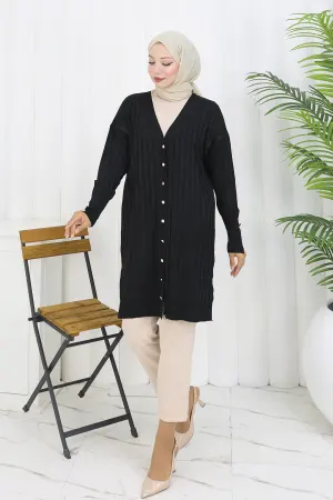 Self-striped Long Mercerized Cardiganc