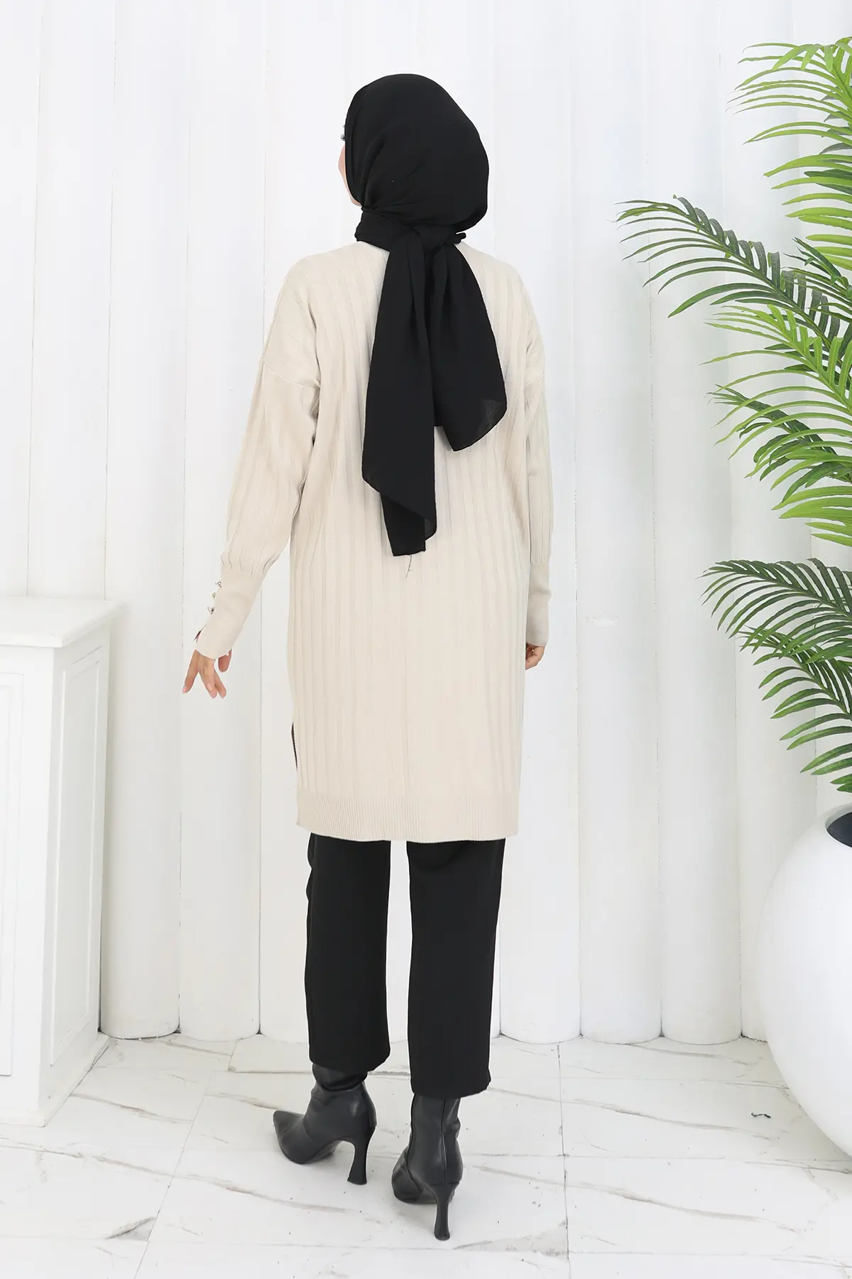 Self-striped Long Mercerized Cardiganc-detail