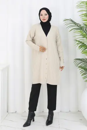 Self-striped Long Mercerized Cardiganc