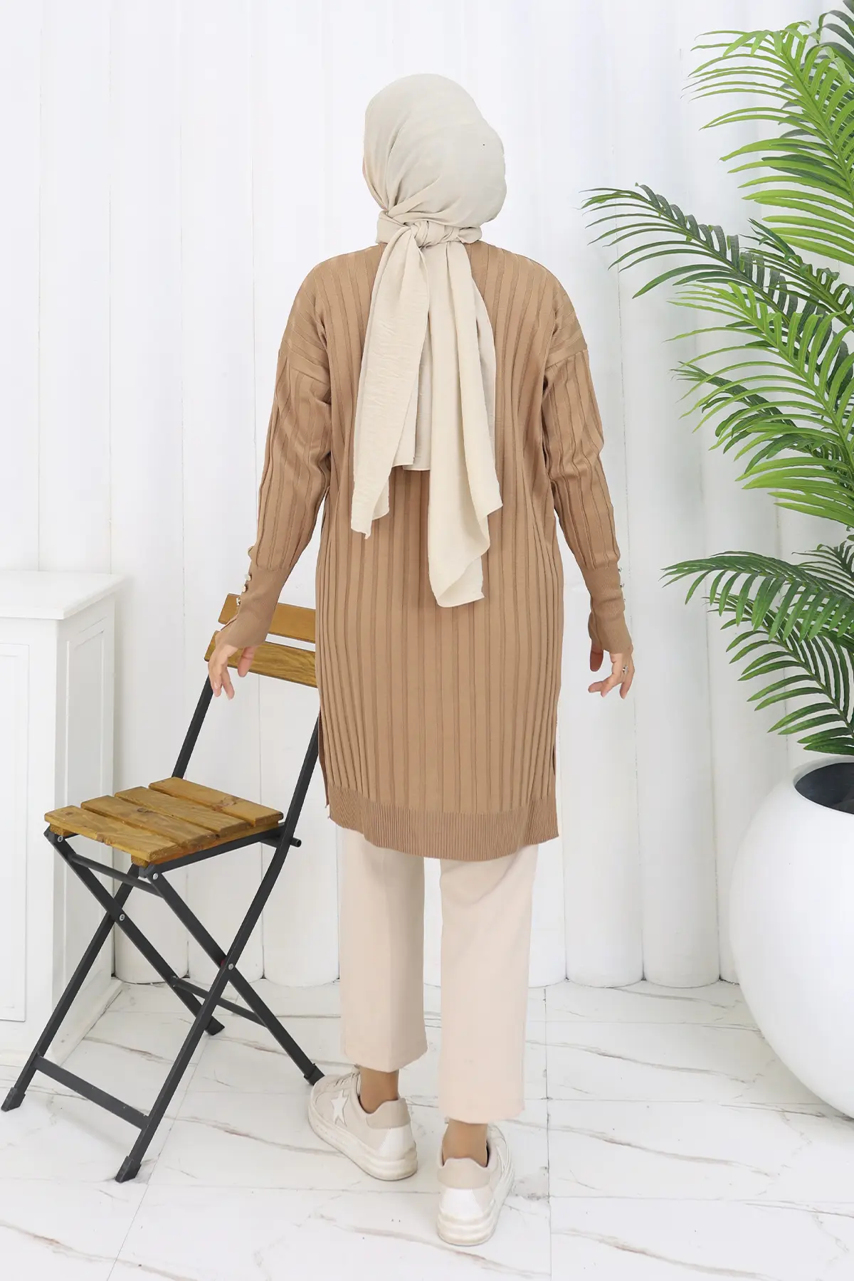 Self-striped Long Mercerized Cardiganc-detail