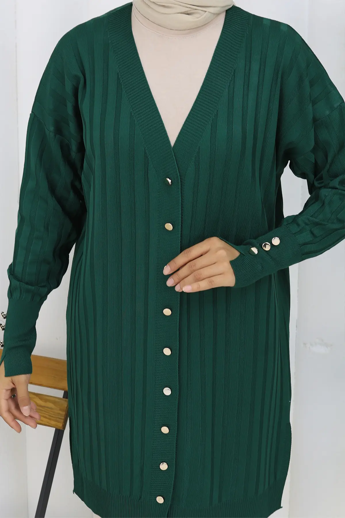 Self-striped Long Mercerized Cardiganc-detail