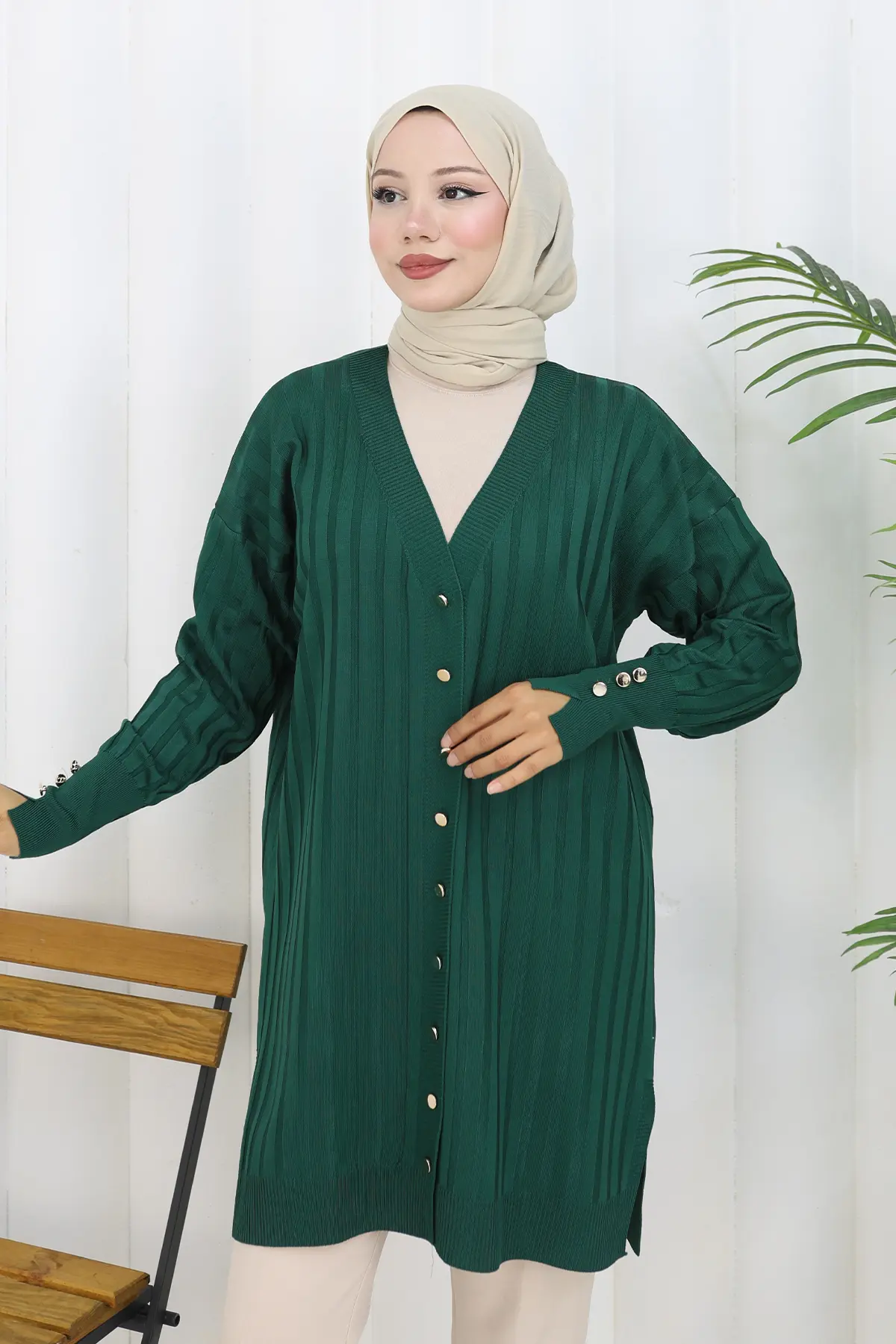 Self-striped Long Mercerized Cardiganc-detail