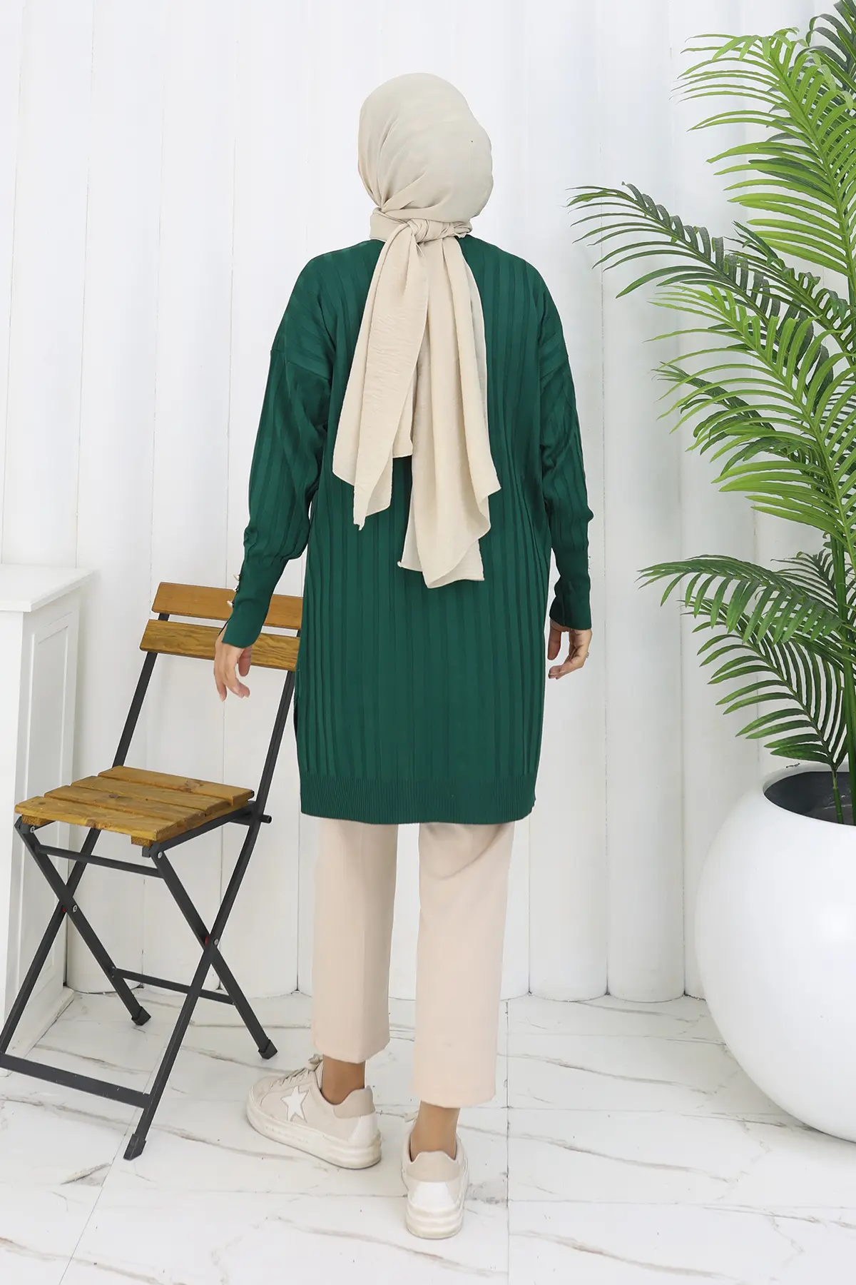 Self-striped Long Mercerized Cardiganc-detail