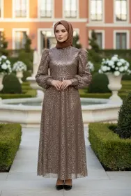 Sequined Evening Dress Copper Color