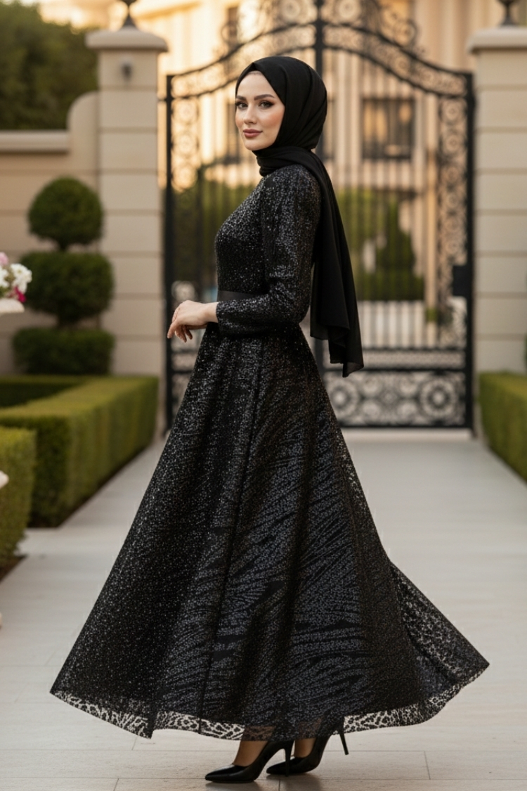 Sequined Princess Model Evening Dress