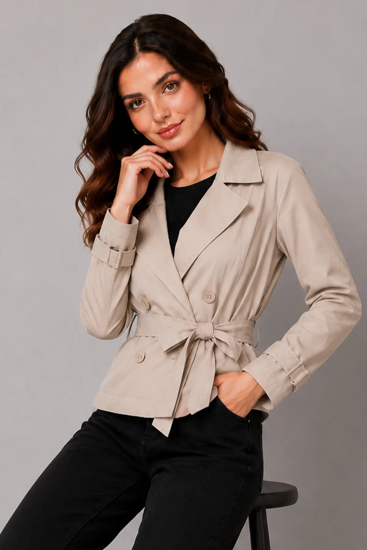 Short Trench Coat With Belt-detail
