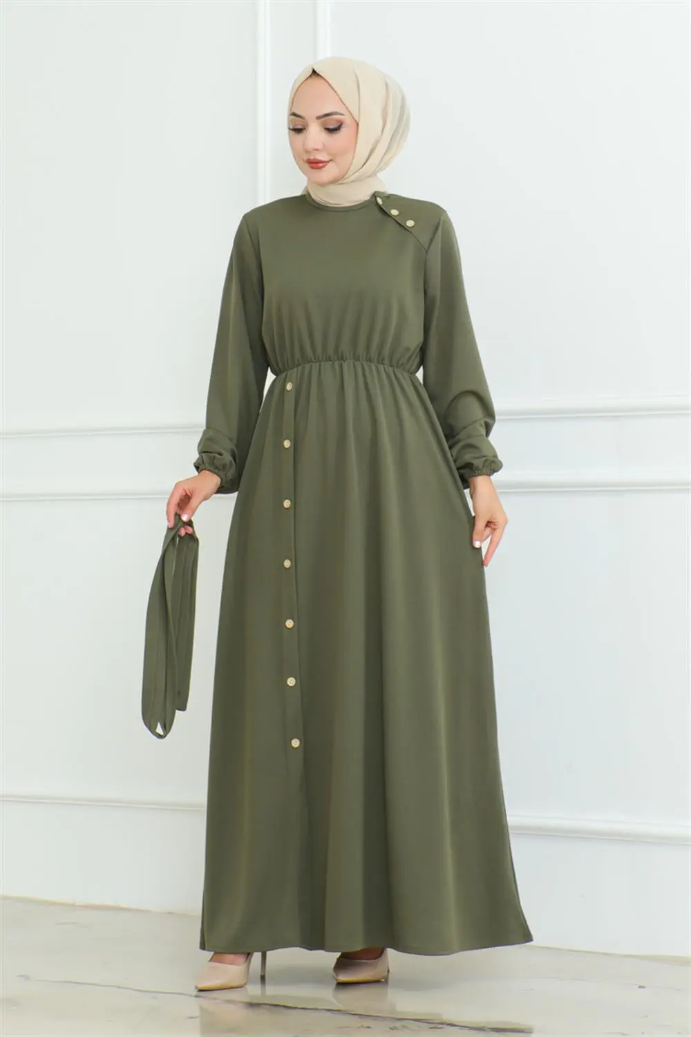 Shoulder Detailed Buttoned Dress-detail