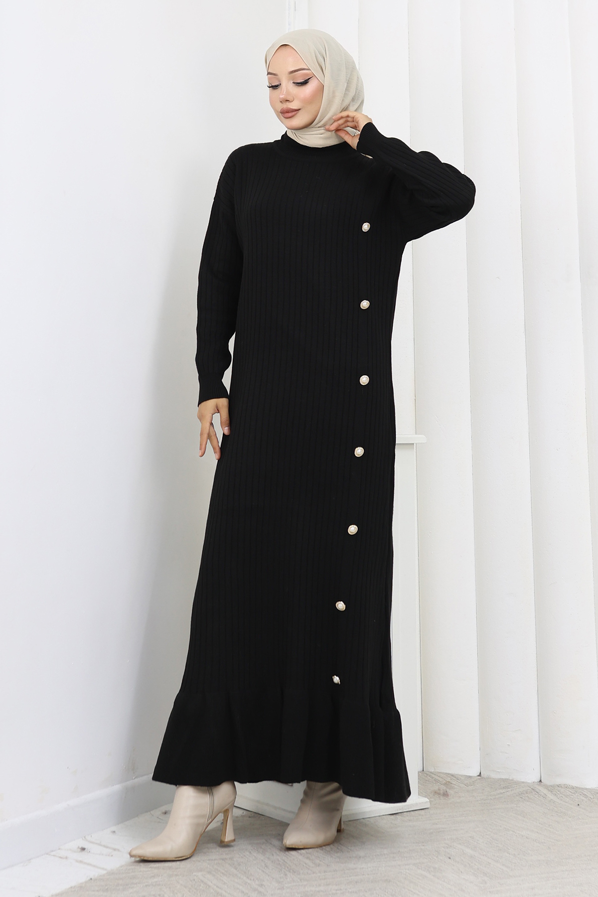 Side Button Ruffle Dress