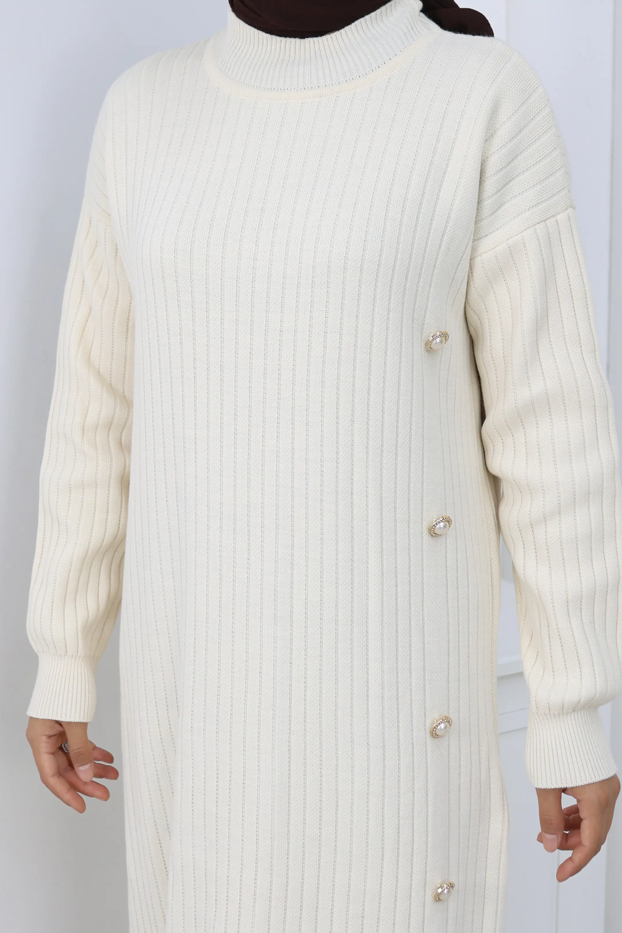 Side Button Ruffle Dress-detail