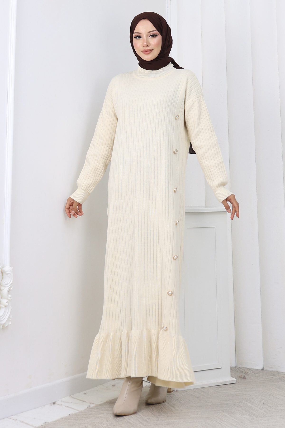 Side Button Ruffle Dress