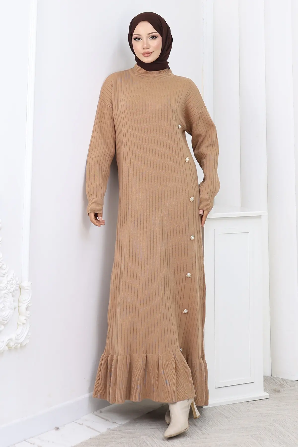 Side Button Ruffle Dress