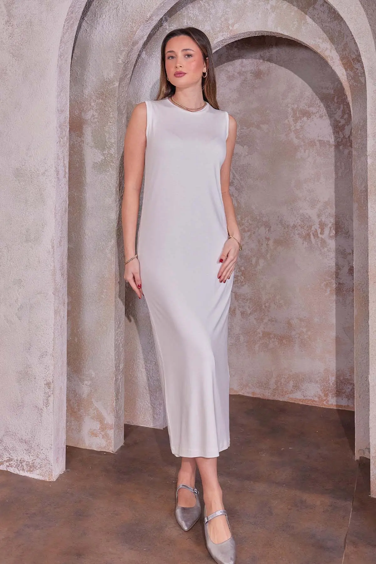 Sleeveless Cotton Undershirt Dress-detail