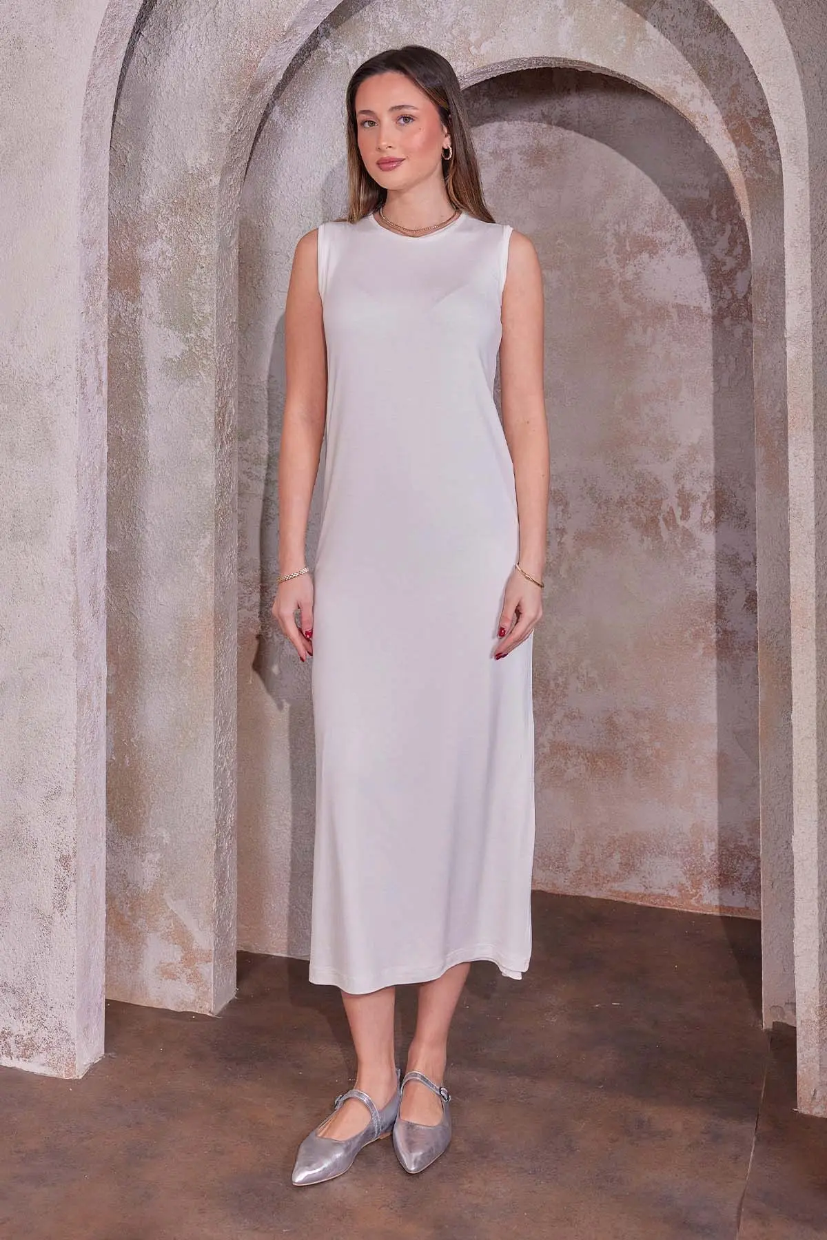 Sleeveless Cotton Undershirt Dress-detail