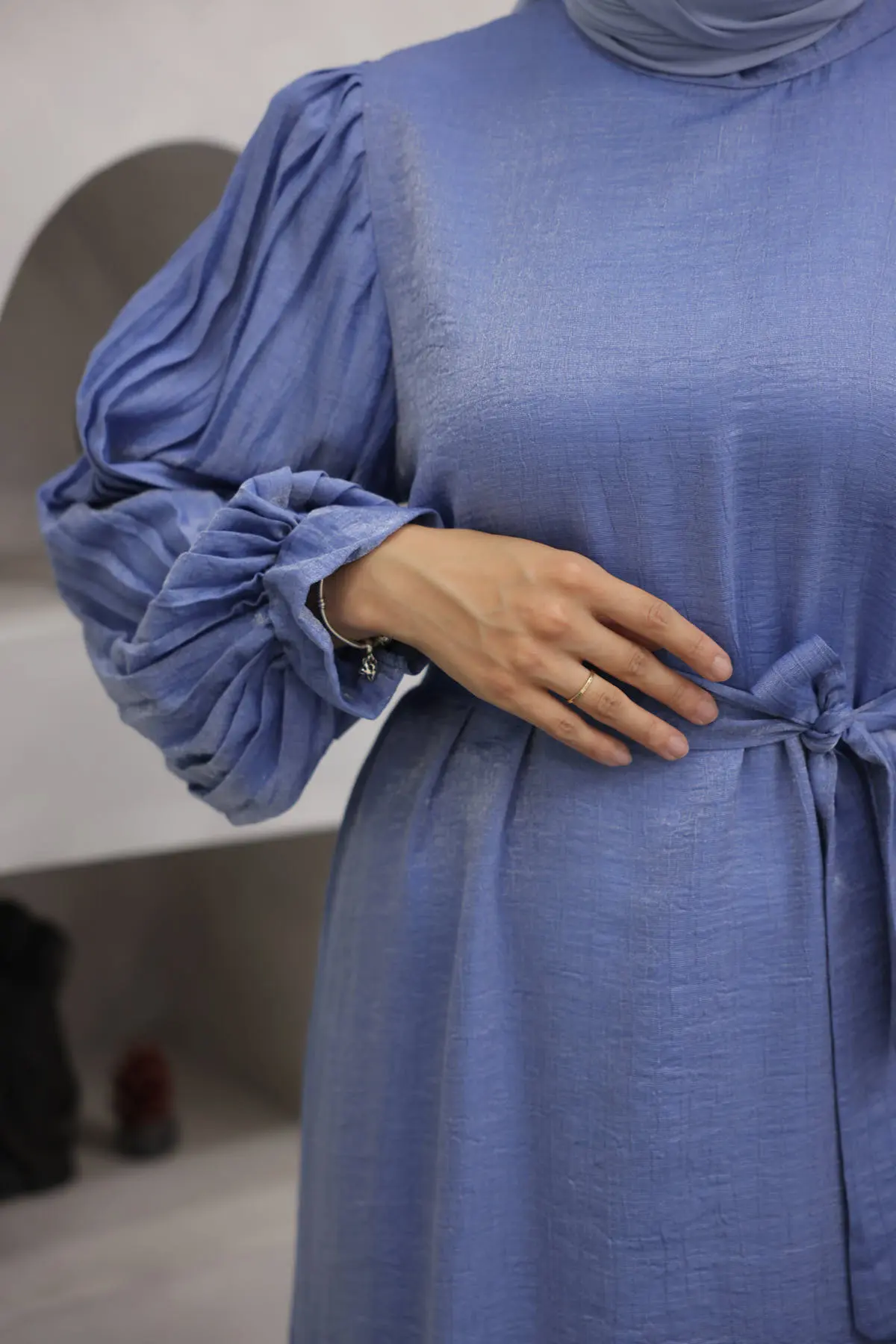 Sleeves Pleated Detailed Hijab Dress-detail