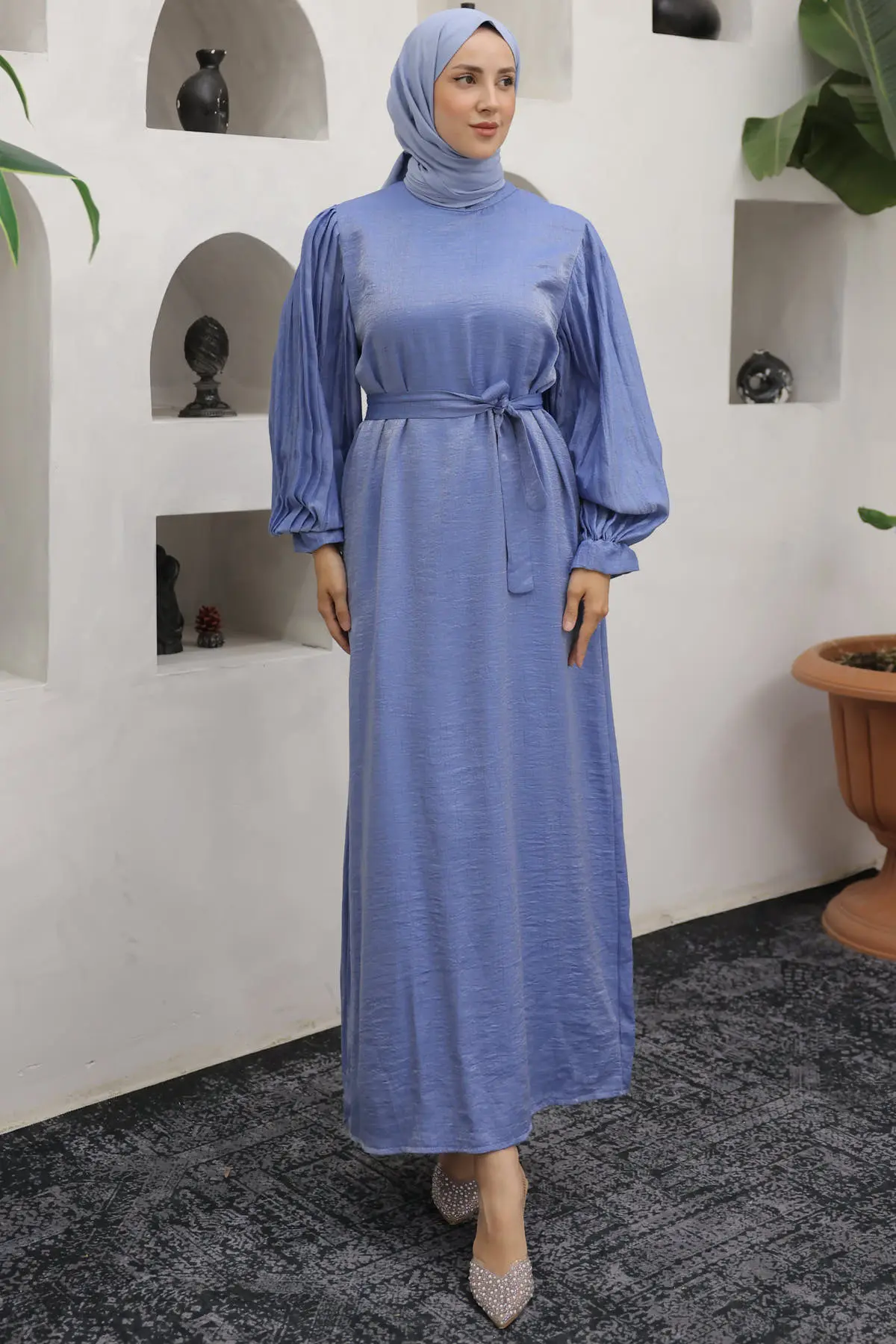 Sleeves Pleated Detailed Hijab Dress-detail