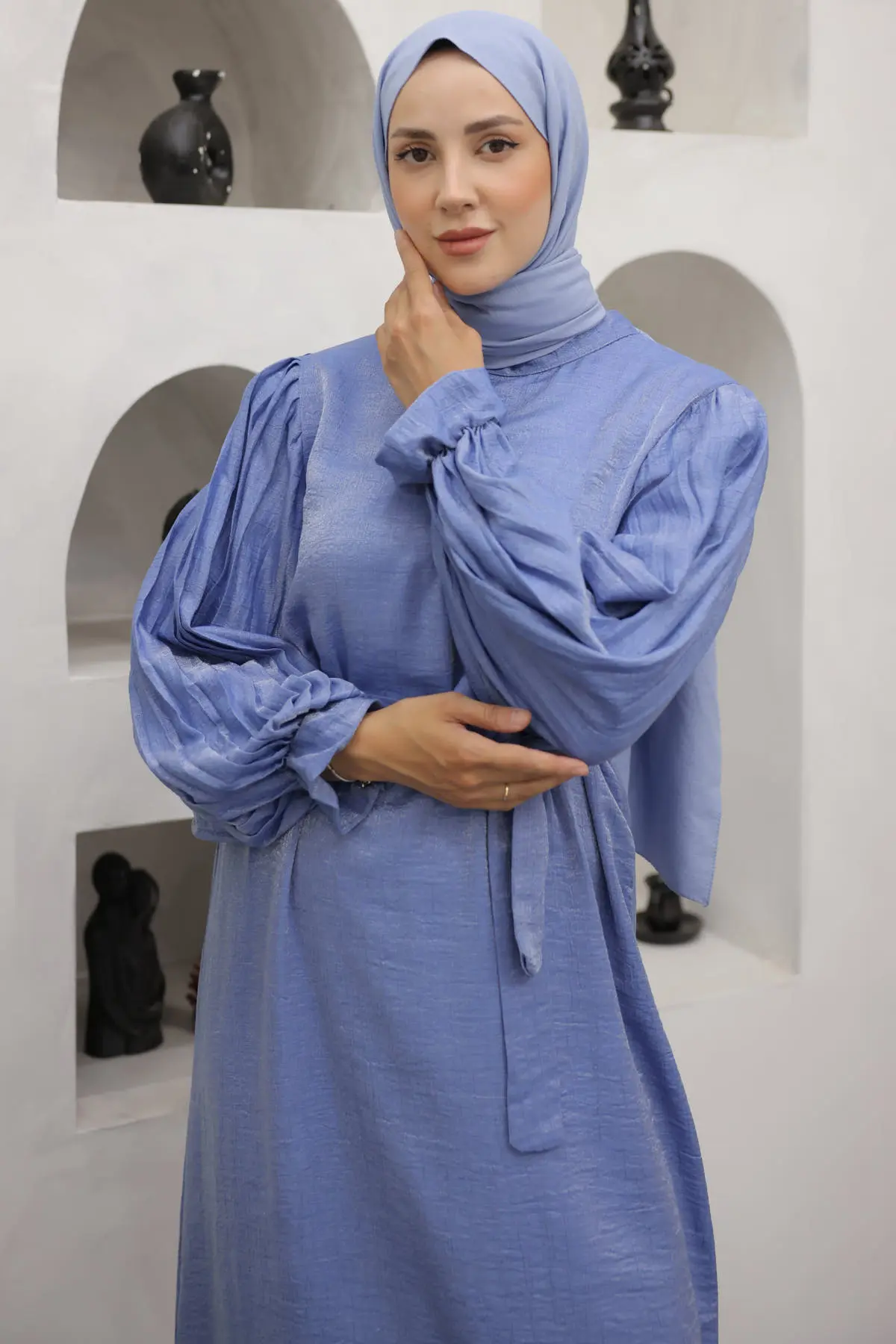Sleeves Pleated Detailed Hijab Dress-detail