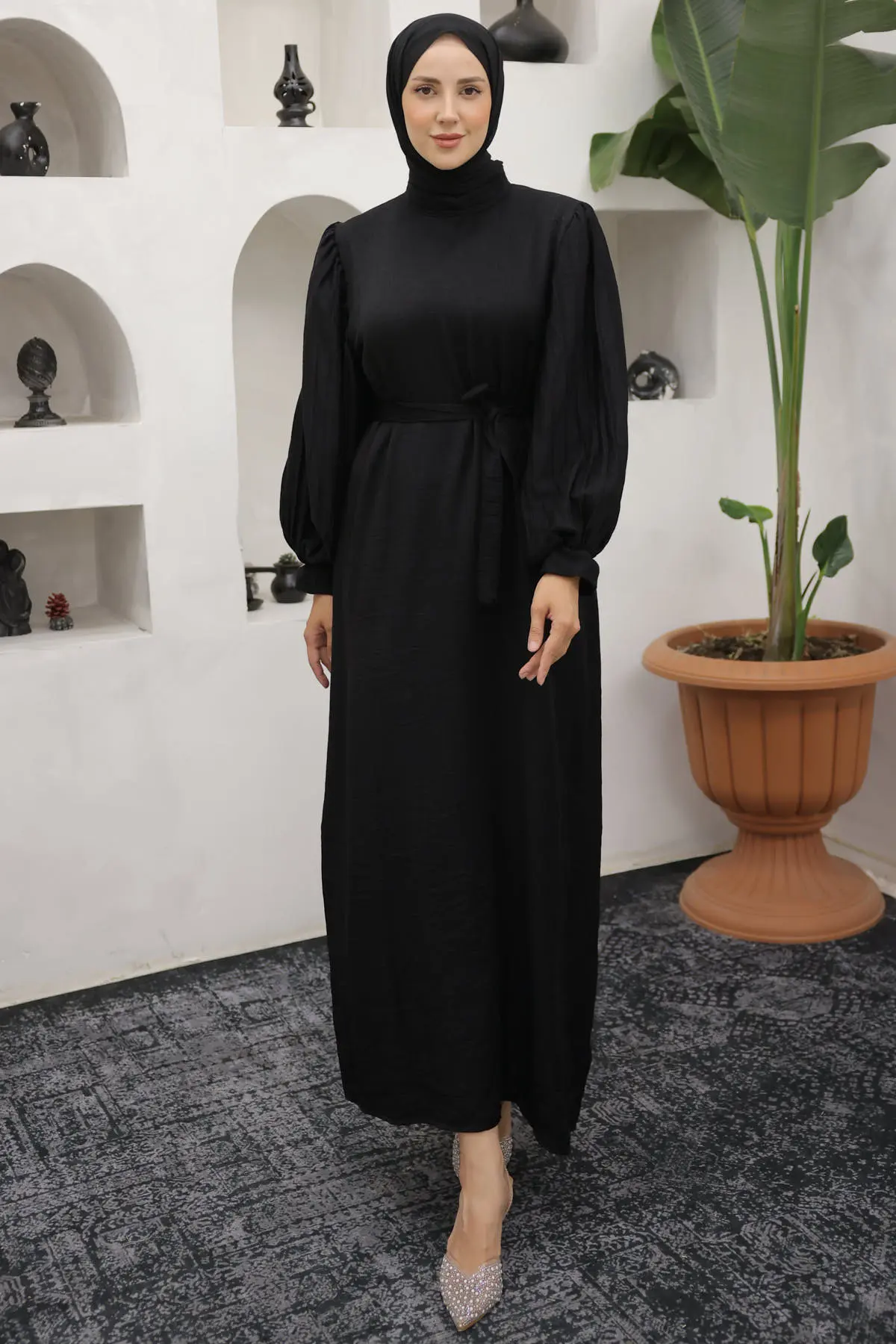 Sleeves Pleated Detailed Hijab Dress-detail