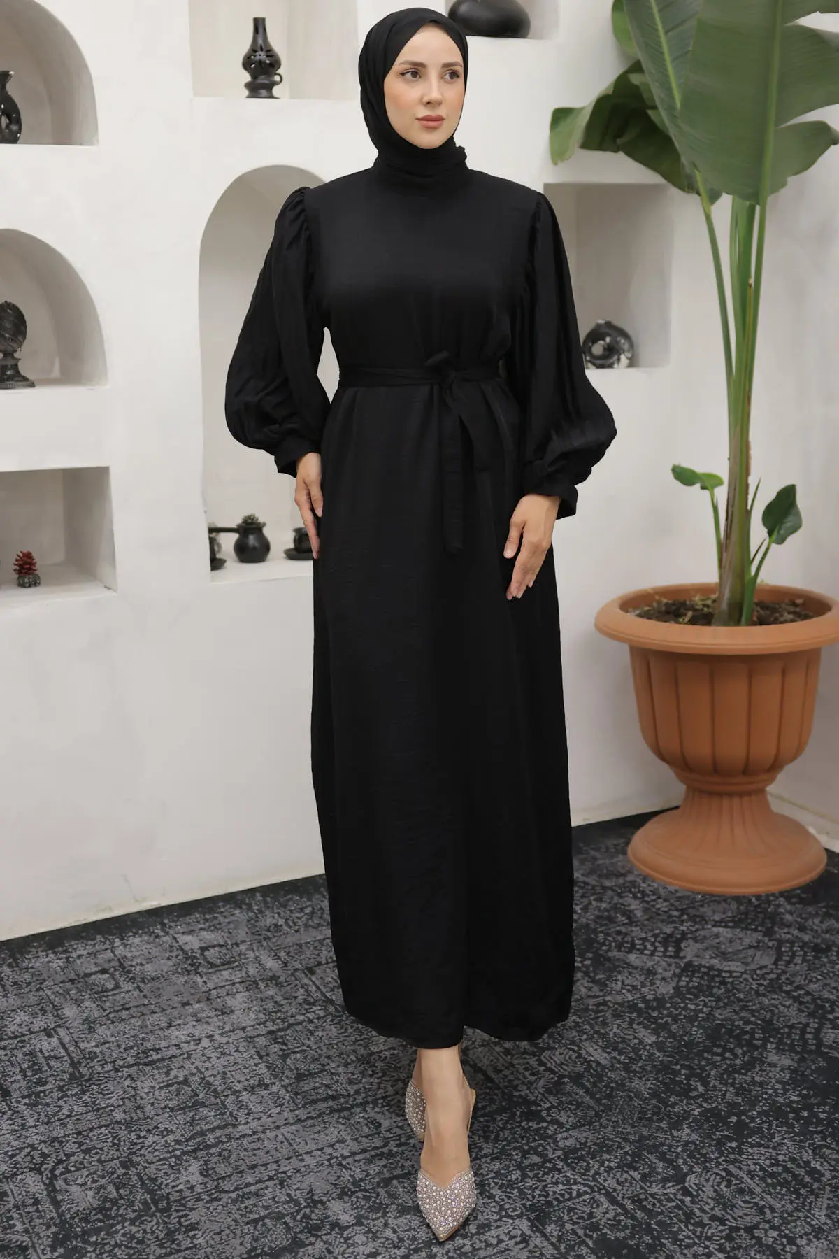 Sleeves Pleated Detailed Hijab Dress-detail