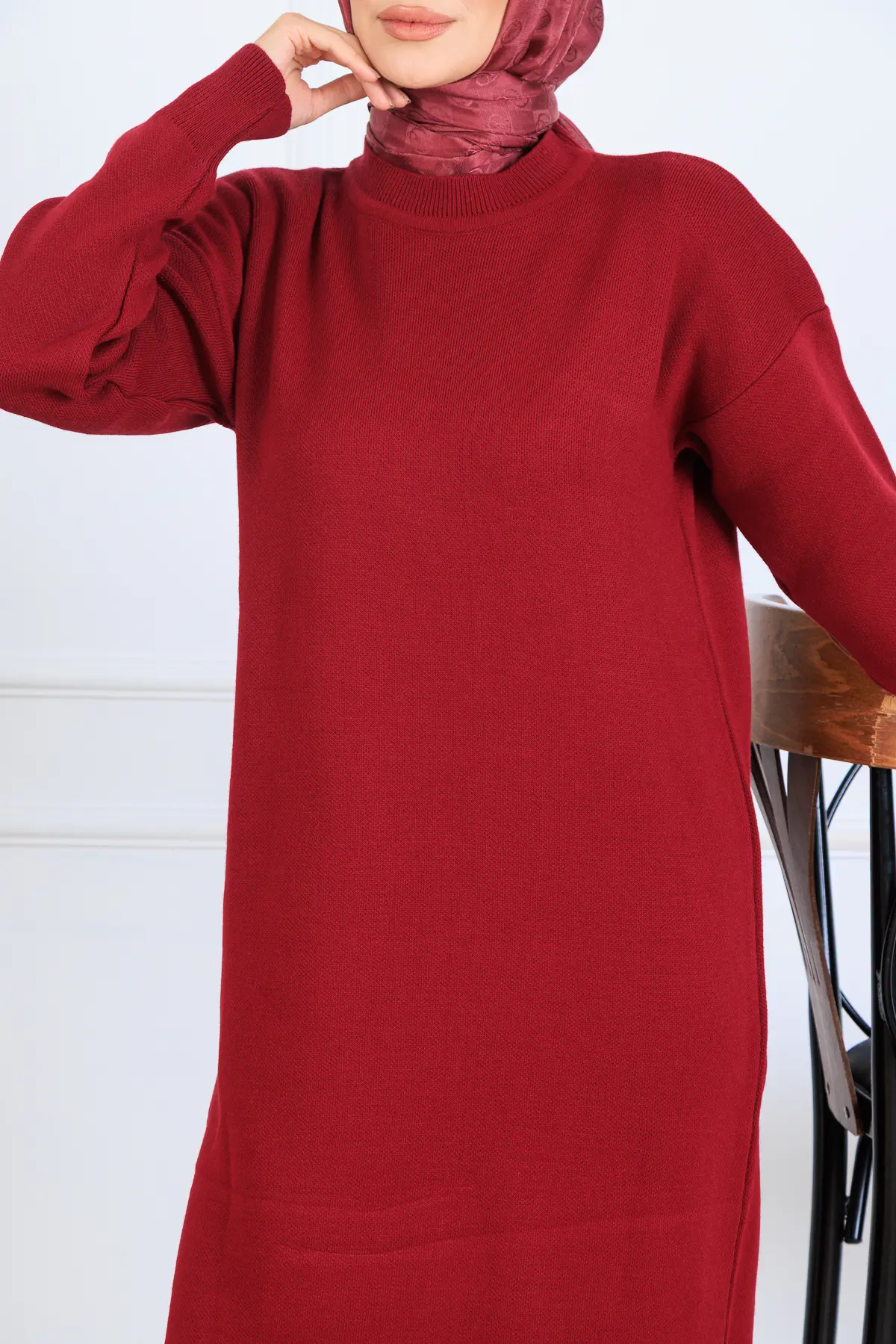 Slit Detailed Knit Dress-detail