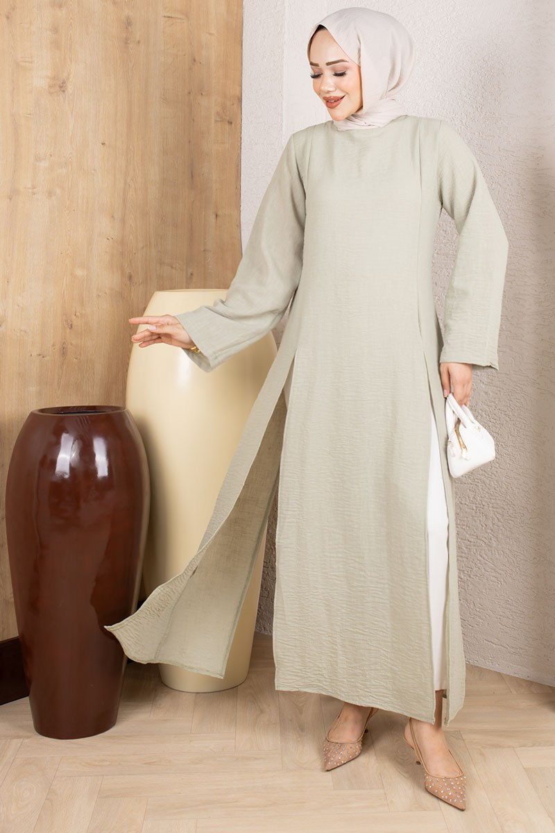 Slit Linen Tunic 0178 Almond Green