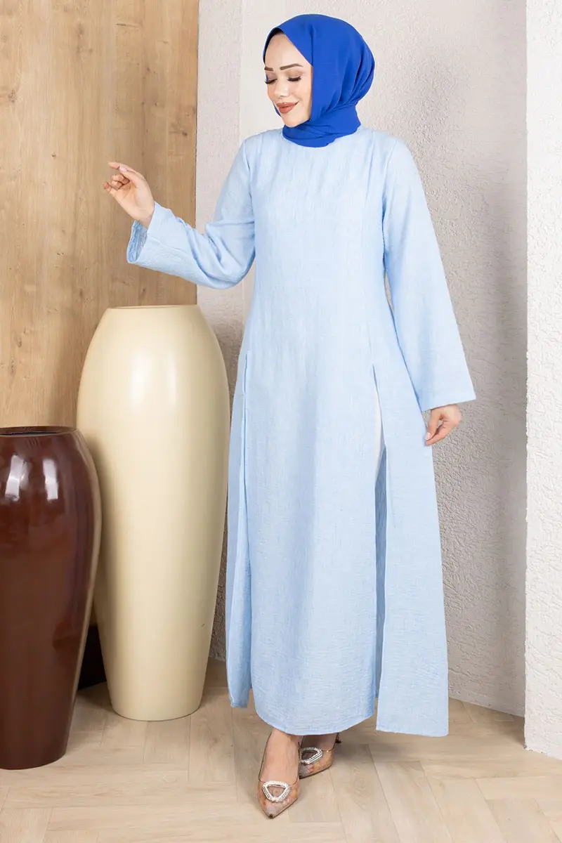 Slit Linen Tunic 0178 Baby Blue-detail
