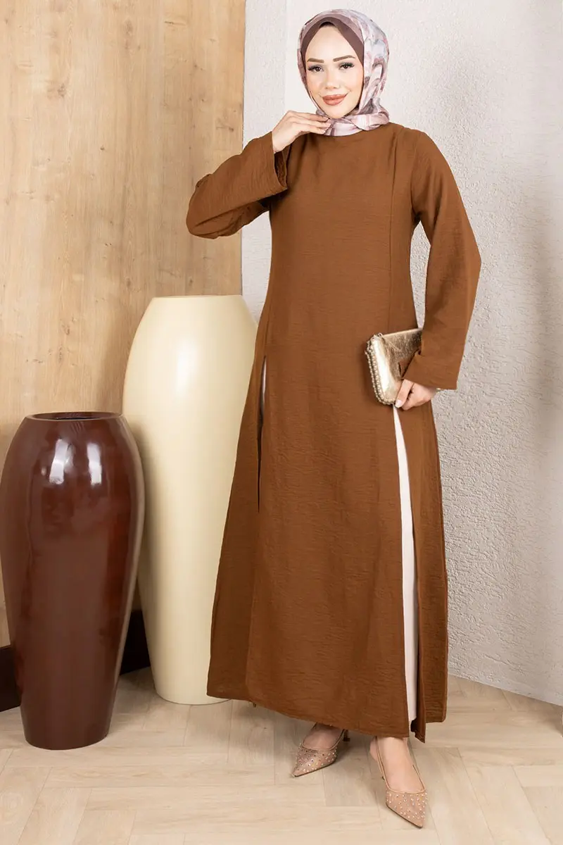 Slit Linen Tunic 0178 Brown-detail