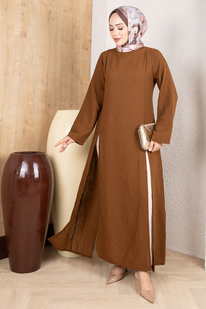 Slit Linen Tunic 0178 Brown