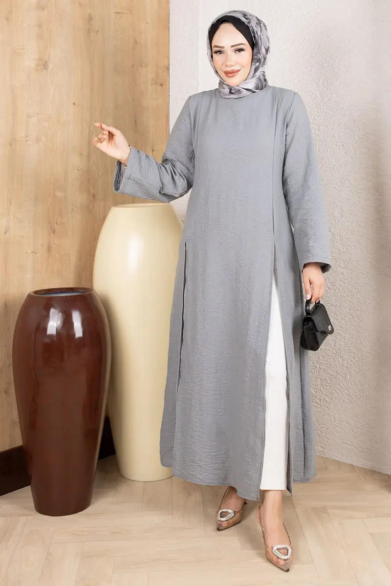 Slit Linen Tunic 0178 Grey-detail