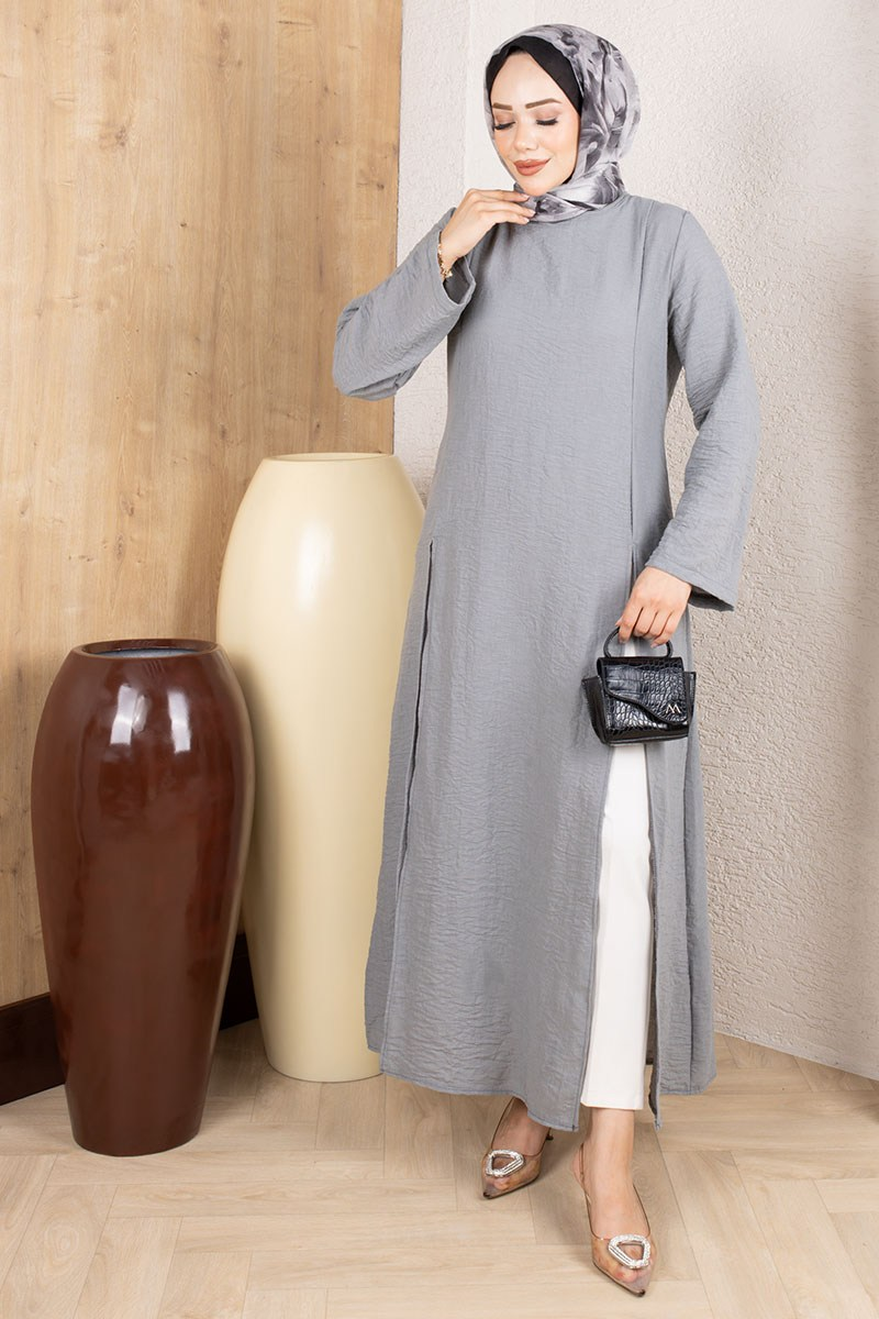 Slit Linen Tunic 0178 Grey