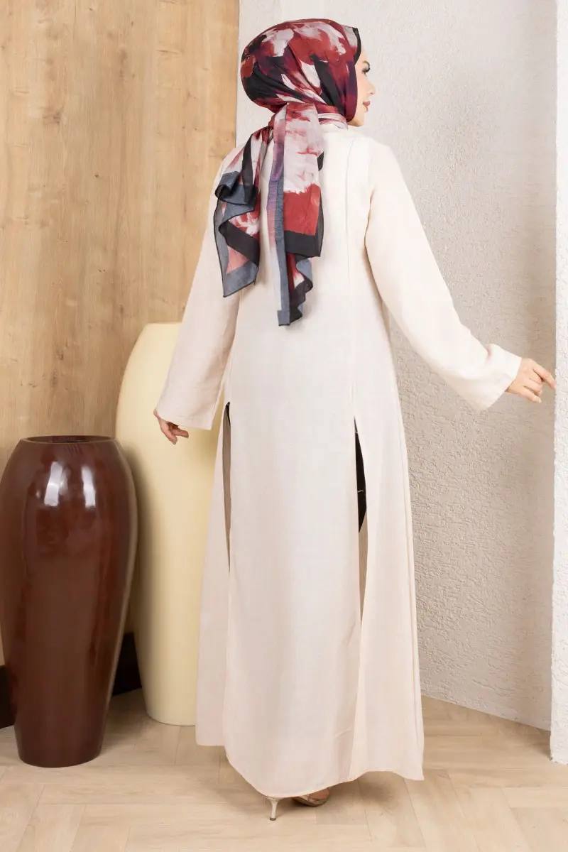 Slit Linen Tunic 0178 Mink-detail