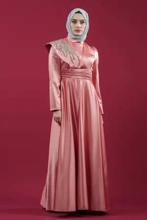 Somon Color Satin Evening Dress