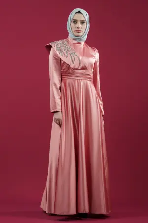 Somon Color Satin Evening Dress