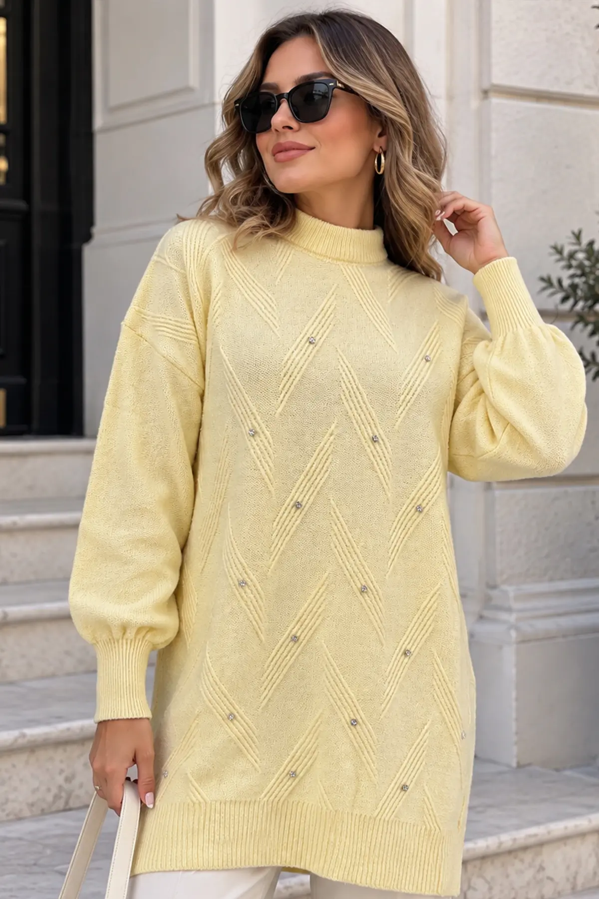 Stone-detail Knit Sweater K6035 Lemon Yellow-detail