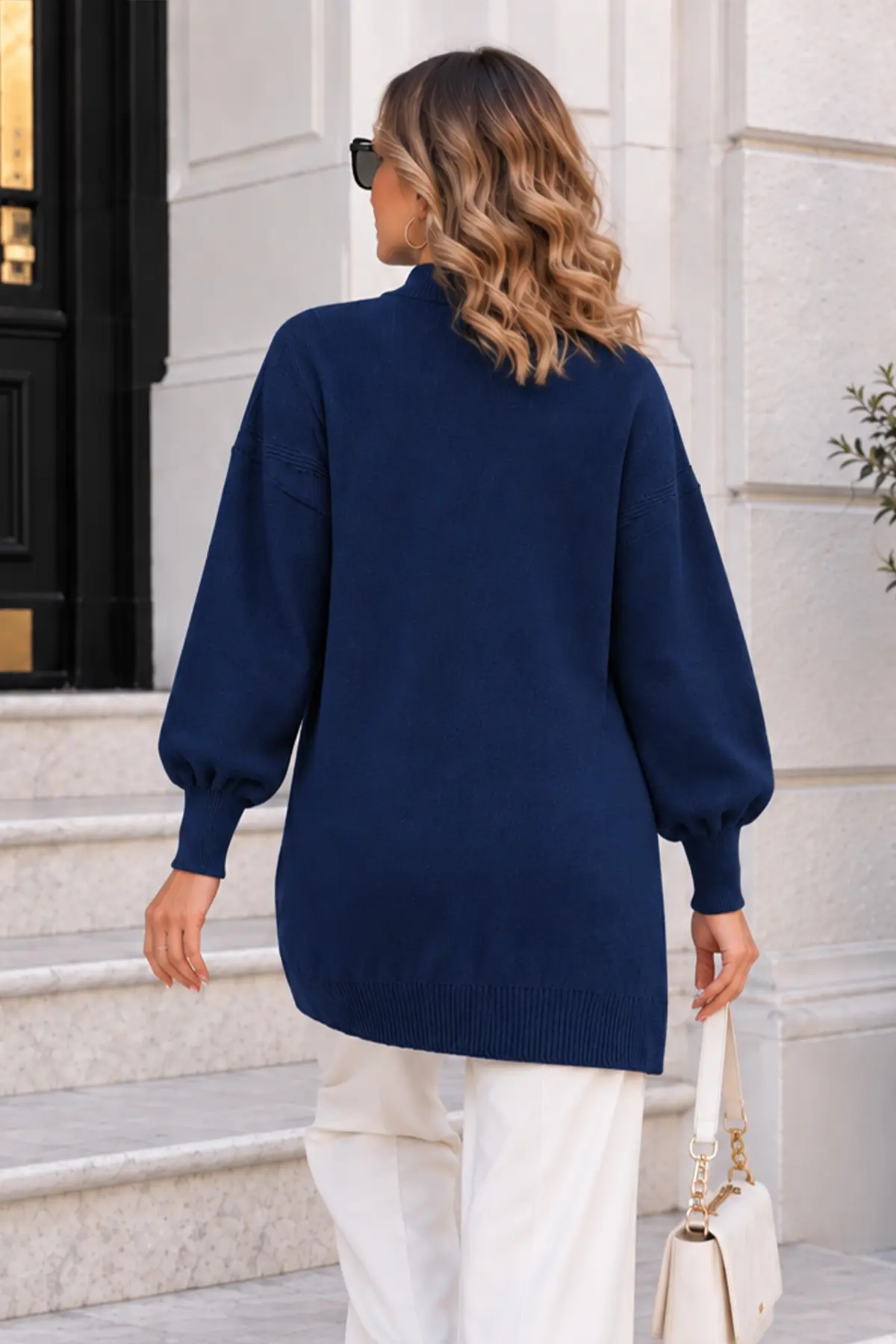 Stone-detail Knit Sweater K6035 Navy Blue-detail