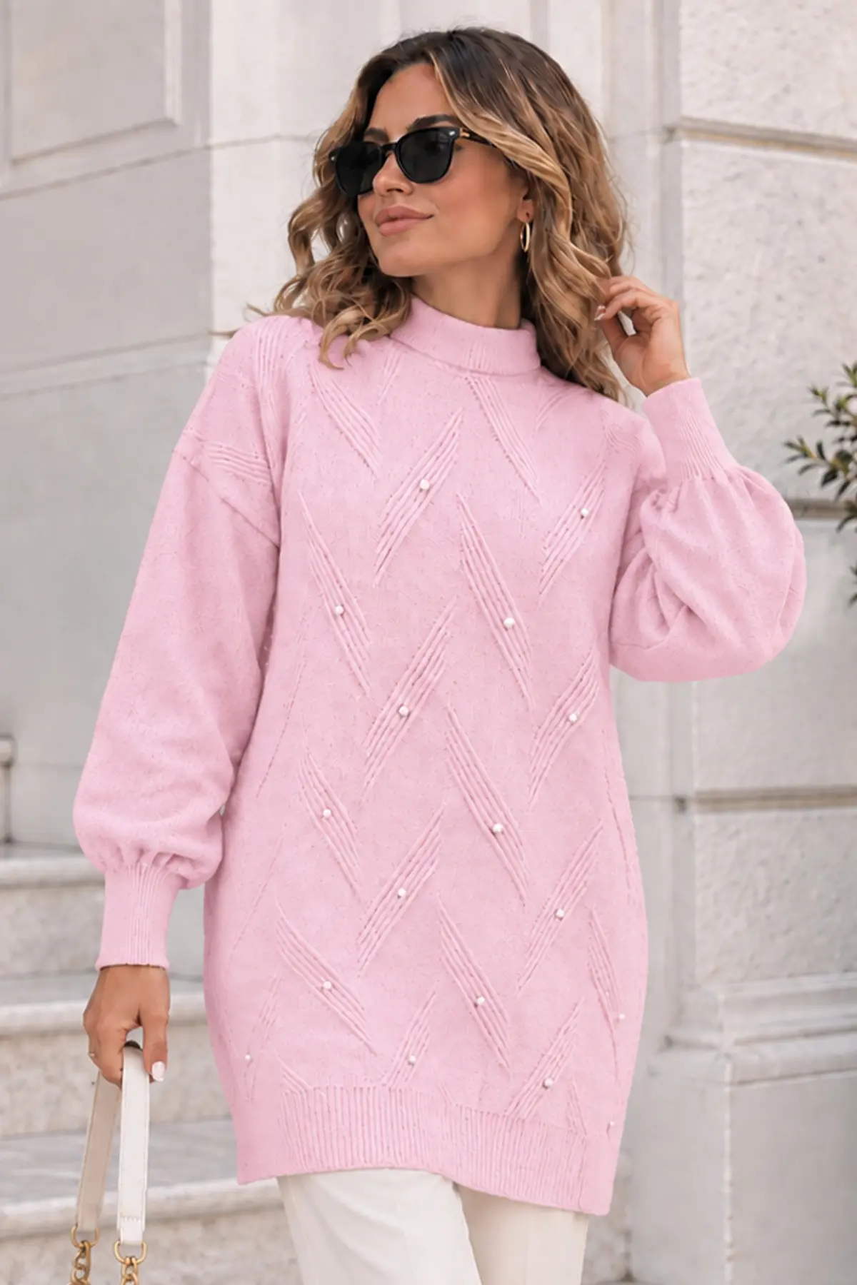 Stone-detail Knit Sweater K6035 Powder Pink-detail