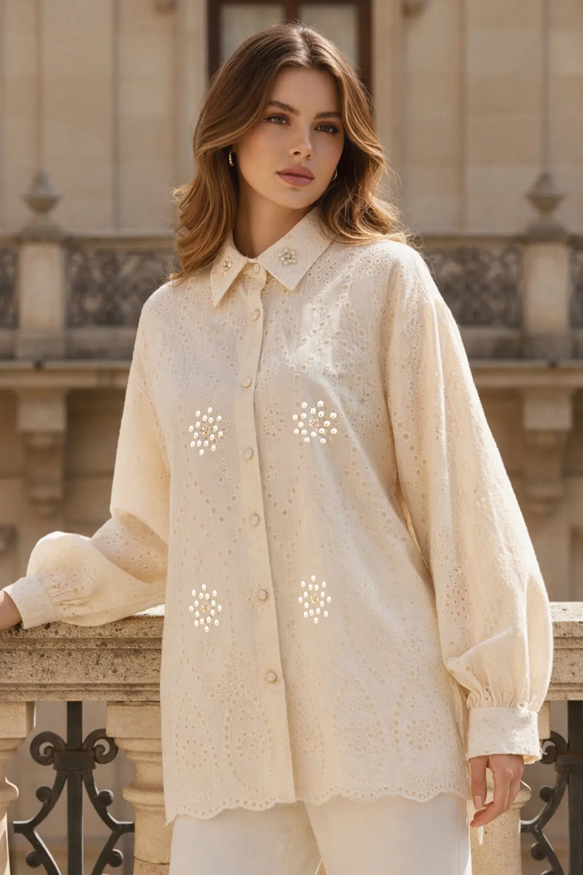 Stone Detail Lace Shirt-detail