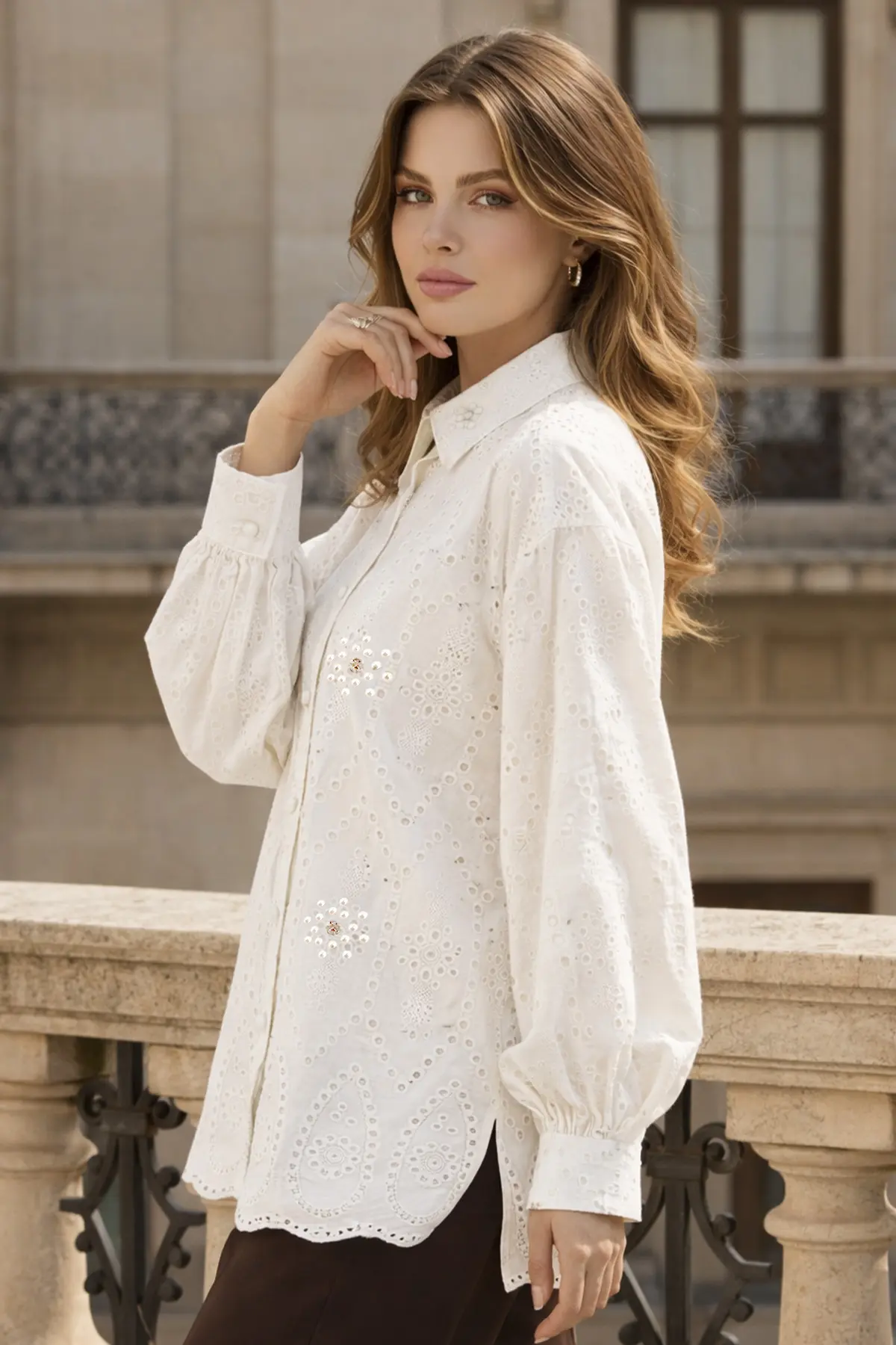Stone Detail Lace Shirt-detail
