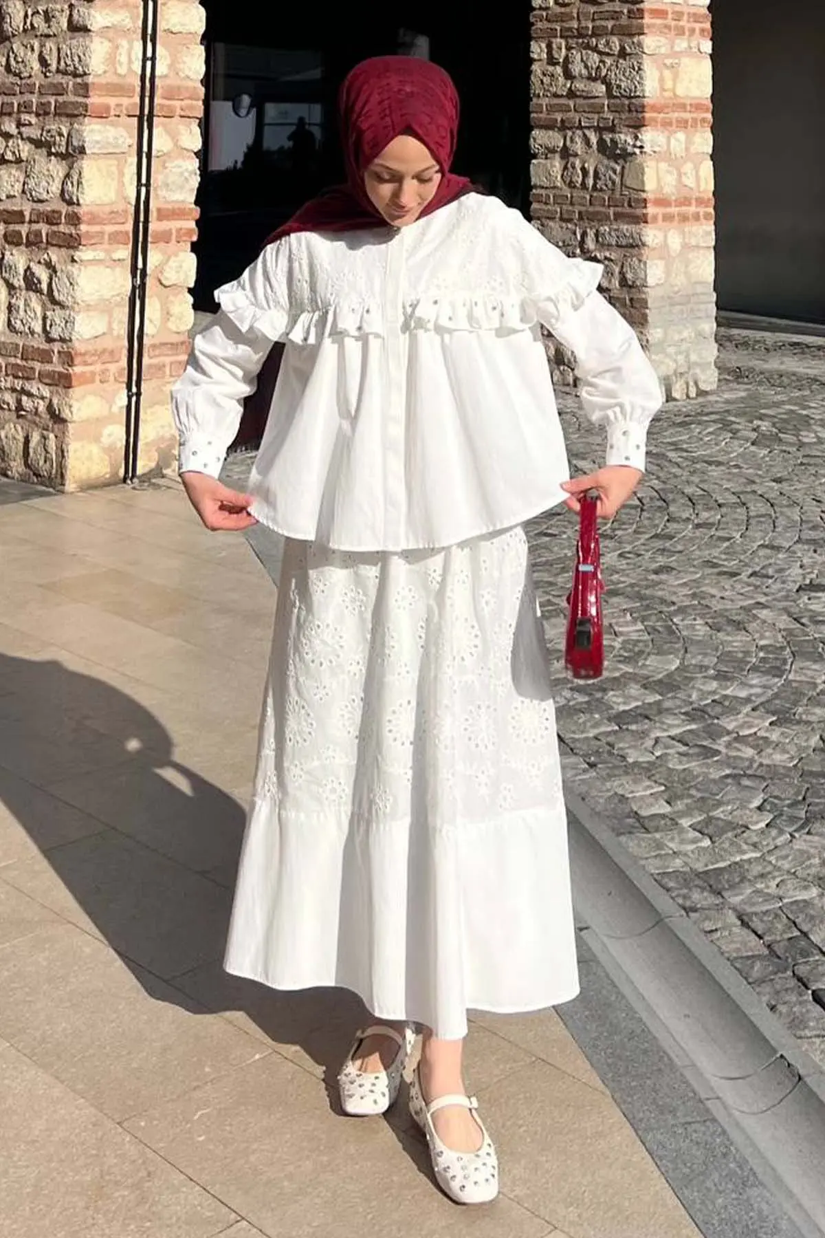 Stone Detailed Brode Skirt Suit-detail